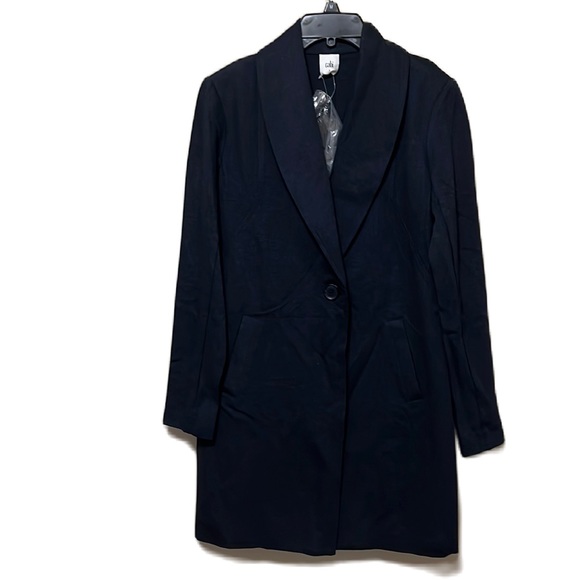 Cabi, Long Sleeves, Attached Slim Scarf, 2-Pocket Coat, Dark Blue, Size Small - Picture 1 of 9